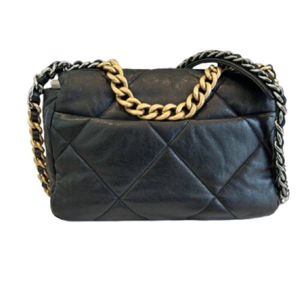 Authentic Chanel 19 Medium Flap Bag Quilted Lambskin Black Gold Chain - Picture 6 of 16